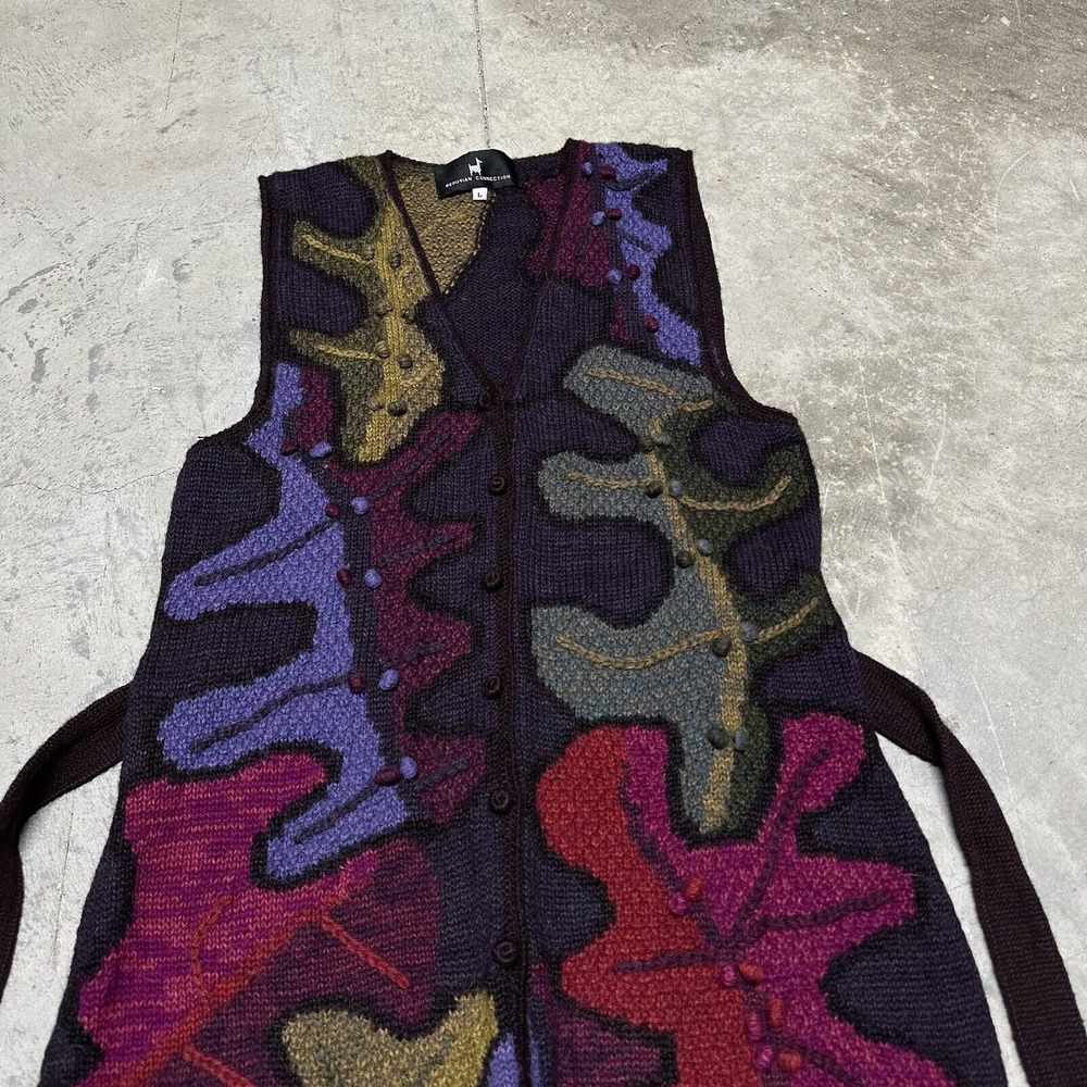 Peruvian Connection Intarsia Alpaca Peru Sweater Maxi Vest Size‎ Large $499 Rare - Picture 2 of 10